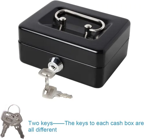 Miniatura 8 de Caja de dinero pequeña con bandeja de dinero y cerradura, caja de dinero de metal para efectivo, caja de seguridad XXS, color negro