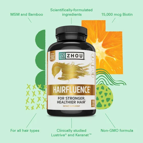 Miniatura 4 de Zhou Hairfluence - Suplemento vegano de biotina para el crecimiento del cabello para hombres y mujeres, suplemento para el crecimiento del cabello