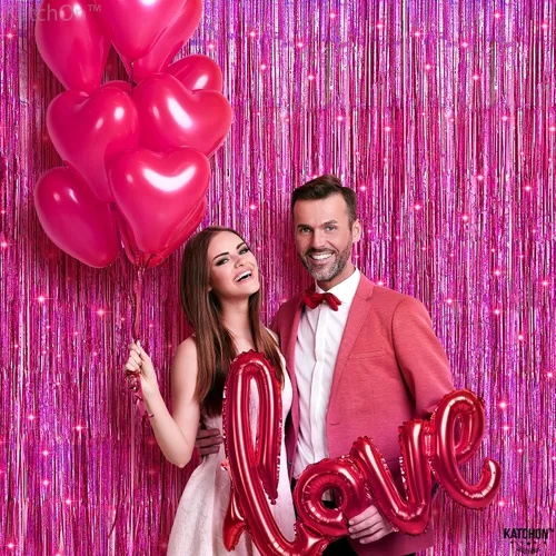 Miniatura 3 de KatchOn, Telón de fondo rosa iridiscente para decoraciones de fiesta rosa, extragrande, paquete de 2 Decoraciones del día de San Valentín