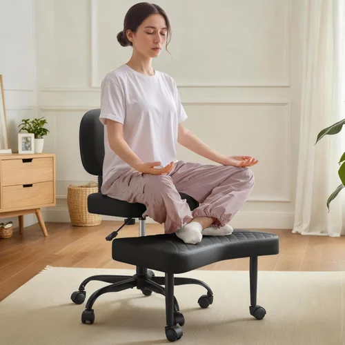 Silla ergonómica de oficina con patas cruzadas con ruedas, sillas de meditación de altura ajustable para TDAH, yoga y trabajo de escritorio, asiento