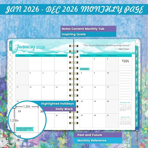 Miniatura 3 de Agenda 2026 – Agenda semanal y mensual 2026, enero 2026 – diciembre 2026, 6.4 x 8.5 pulgadas, agenda calendario 2026 con pestañas mensuales