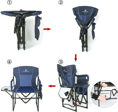 Miniatura 5 de ROCK CLOUD Paquete de 2 sillas plegables de camping con bolsillo de almacenamiento y mesa auxiliar, sillas de campamento portátiles compactas