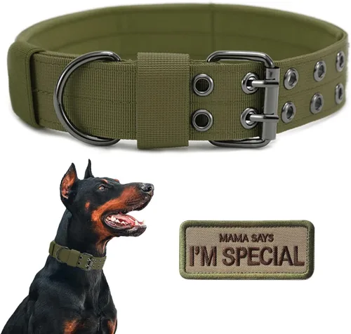 Miniatura 15 de Collar táctico para perro, collar militar ajustable para perro, collar de entrenamiento de nailon suave con parche, collares de hebilla de metal