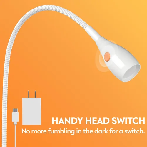 Miniatura 3 de acegoo Luz de lectura minimalista para cabecero de cama, lámpara de clip blanca regulable con adaptador USB-C, cuello flexible y práctico