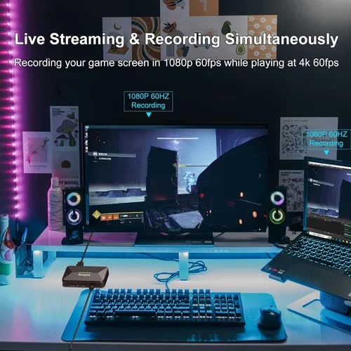 Miniatura 2 de King Ma Tarjeta de captura de video, 1080P 60HZ USB C a USB 3.0 Tarjeta de captura de audio HD Tarjeta de captura de juegos para TikTok Live