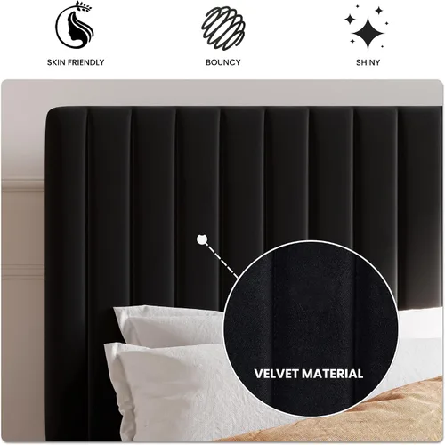 Miniatura 6 de SHA CERLIN Base de cama tapizada King con cabecera ajustable, tela de terciopelo capitoné de canal vertical, soporte de listones de madera, base
