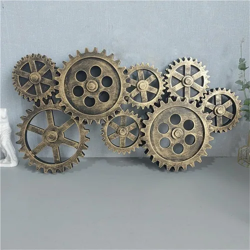 Decoración de pared con engranajes industriales vintage, paneles de pared grandes para decoración de habitación, arte abstracto de madera para