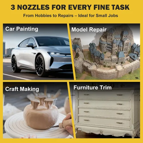 Miniatura 6 de Mini pistola de pulverización HVLP con boquillas de 0,5/0,8/1,0 mm y taza de 125cc, pistola de pintura automotriz para pintar autos, pistola