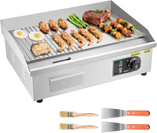 Miniatura 18 de VEVOR Plancha eléctrica comercial, 21 x 11.8 pulgadas, 1750 W, control de temperatura ajustable de 122-570 °F, parrilla superior plana de acero