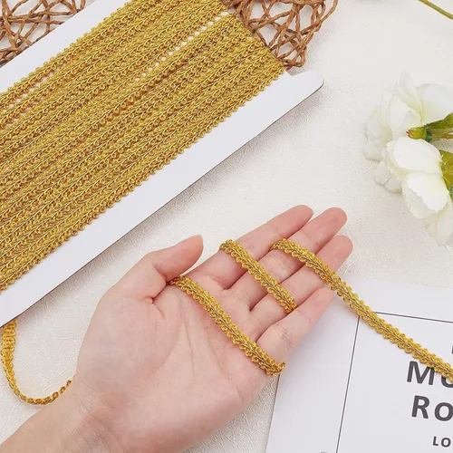 Miniatura 4 de FINGERINSPIRE 14 yardas de ribete de encaje de trenza metálica, cinta de encaje de ciempiés dorada con patrón de flores ribete de gimp decorado