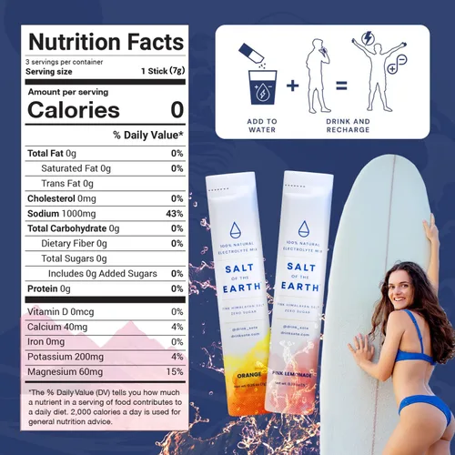 Miniatura 2 de Salt of the Earth - Polvo de electrolitos premium sin azúcar - Hecho con sal rosa del Himalaya - Paquetes de polvo para hidratación Ingredientes