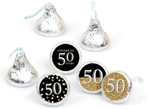 Big Dot of Happiness Calcomanías redondas para adultos de 50 cumpleaños – Oro – Etiquetas para dulces de chocolate (1 hoja de 108)