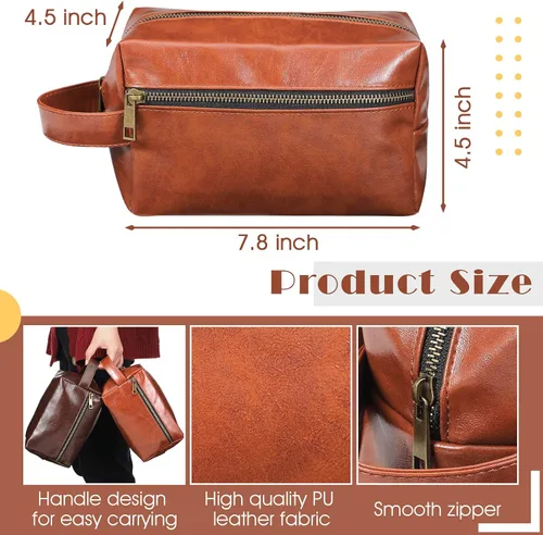 Miniatura 2 de Hillban 6 piezas de regalo para padrinos de boda, bolsa de aseo de viaje para hombres, juego de regalos de Bestmen, bolsa de aseo de cuero con asa