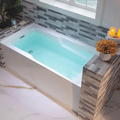 Miniatura 33 de WOODBRIDGE Bañera rectangular de acrílico de 60 pulgadas en blanco con drenaje derecho, desagüe desplegable negro mate incluido BA6030R Mate negro