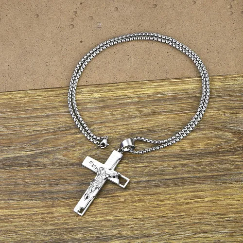 Miniatura 5 de YL Collar de cruz de acero inoxidable con colgante de crucifijo para hombre cadena Rolo de Jesucristo joyería de oración del Señor