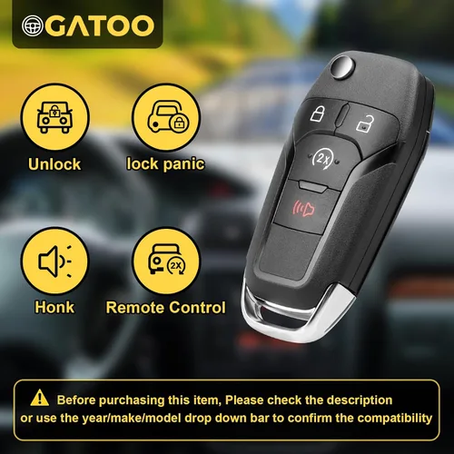 Miniatura 2 de Llavero Flip Key Compatible con 2015 2017 2016 2017 2018 2019 2020 Ford F150 F250 F350 F450 F550 Super Duty Ranger XLT Raptor, Control Remoto