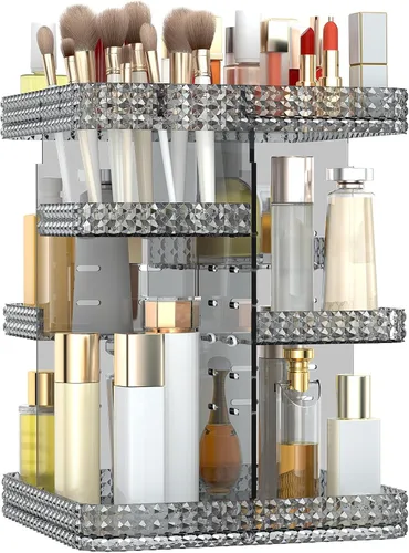 Miniatura 9 de Organizador de maquillaje giratorio, vitrina de cosméticos de gran capacidad, organizador acrílico para el cuidado de la piel con soporte