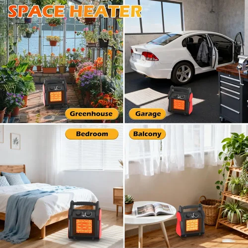 Miniatura 6 de Calentadores para exteriores para patio, calentador de garaje de 1500 W con protección contra sobrecalentamiento, calentador eléctrico portátil