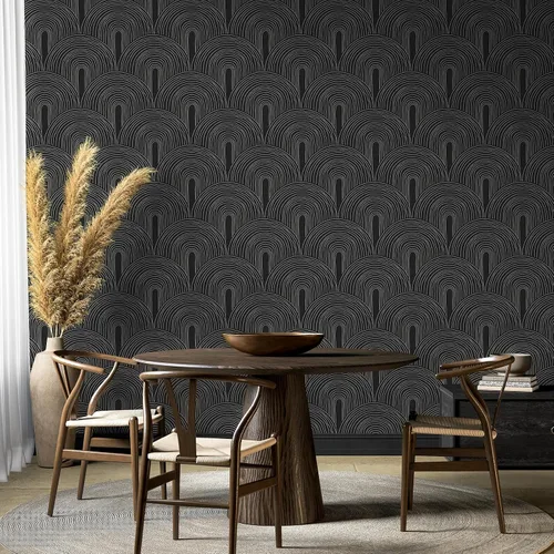 Miniatura 6 de VEELIKE Papel tapiz geométrico bohemio de arcos negros para despegar y pegar, para dormitorio, sala de estar, 17.7 x 118 pulgadas, papel tapiz