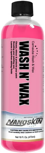 Nanoskin WASH N' WAX con carnauba de 16 onzas – Limpia y brilla en un solo paso | Funciona con cañón de espuma, pistola de espuma, lavado de cubo,