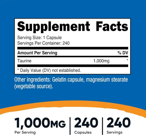 Miniatura 2 de Nutricost Suplemento de cápsulas de taurina de 1000 mg, 240 cápsulas por botella, sin OMG y sin gluten