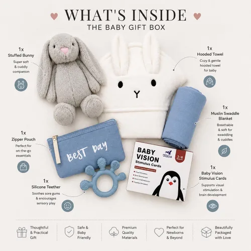 Miniatura 3 de Juego de cestas de regalo para bebé con adorables artículos esenciales para recién nacidos para bebé niña y niño, cestas de regalo de calidad