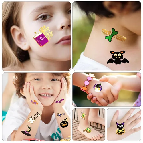 Miniatura 5 de Tatuajes temporales de Halloween para niños, calabaza, fantasma, bruja, regalos de fiesta de Halloween para niños o niñas, 126 piezas de tatuajes