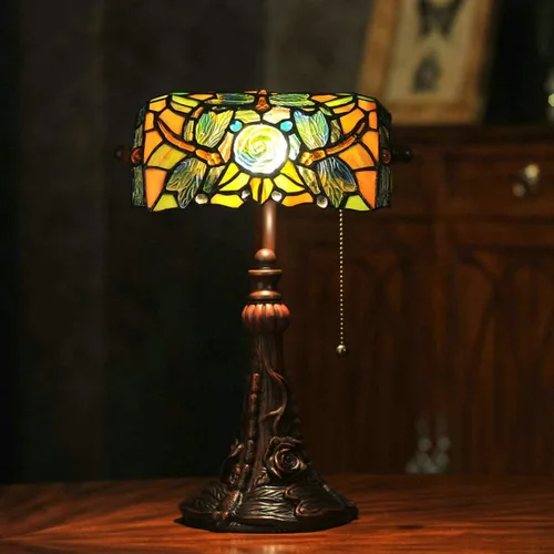 Miniatura 2 de Tiffany - Lámpara de mesa con vitrales para sala de estar, lámpara de piano con libélula lateral, pequeña de 15.5 pulgadas de alto, lámpara