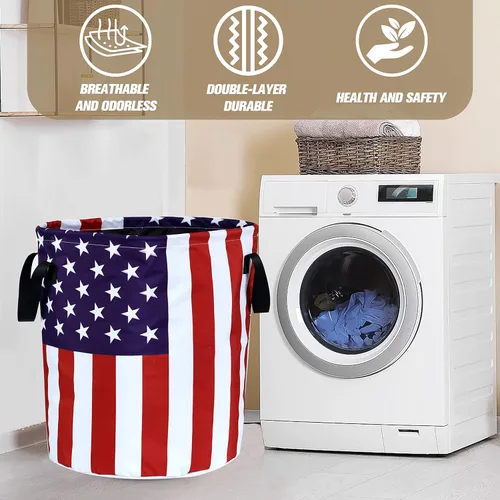 Miniatura 6 de Cesta plegable de tela Oxford con bandera estadounidense, divertida bolsa de lavandería, cesta de almacenamiento de ropa, organizador para baño