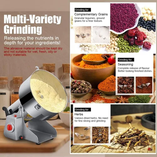 Miniatura 2 de Molinillo de granos eléctrico de 1000 g de alta velocidad para especias y hierbas, máquina comercial para polvo de cereales secos, granos, hierbas