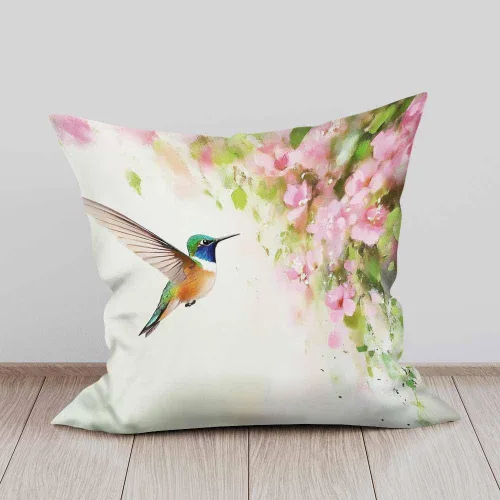 Miniatura 6 de Fundas de almohada de colibrí volador y flores rosadas, pintura al óleo, 18 x 18 pulgadas, fundas de almohada decorativas para sofá, dormitorio