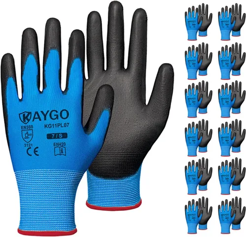 Miniatura 27 de KAYGO KG11PB - Guantes de seguridad con revestimiento delgado de poliuretano, tejido sin costuras, agarre suave en palma y dedos, para trabajo Verde