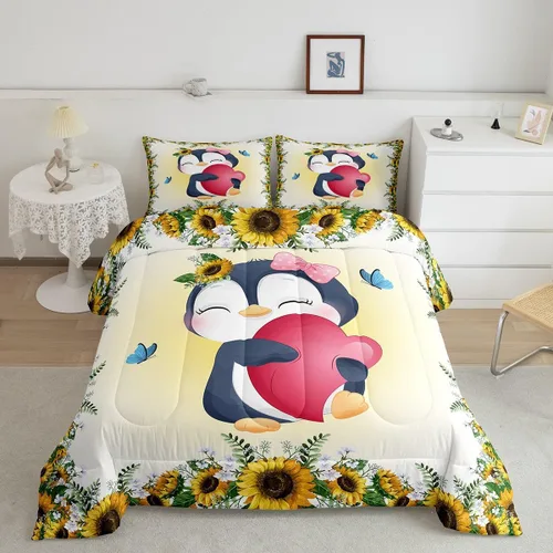 Miniatura 9 de Juego de ropa de cama tamaño individual para niñas y niños, juego de edredón de dibujos animados de animales y gatos, decoración de habitación