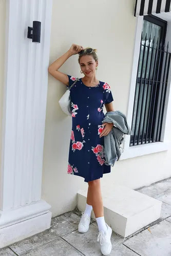 Miniatura 5 de Ekouaer Vestido de enfermería 3 en 1 para el partopartohospital, camisón de maternidad para lactancia materna con botón S-XXL