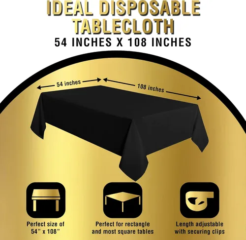 Miniatura 6 de Mantel de plástico negro desechable para fiestas, paquete de 12 unidades, manteles gruesos de plástico negro, buenos para bodas, cumpleaños, picnic