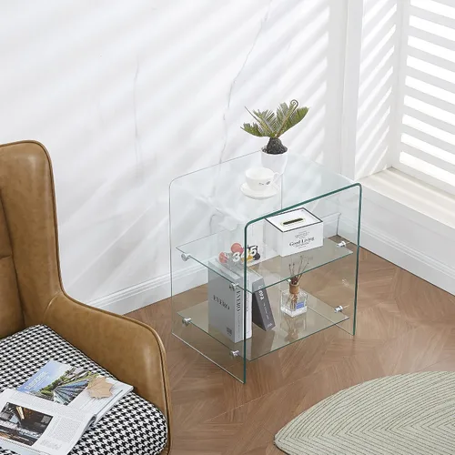 Miniatura 2 de Mesa auxiliar de vidrio templado transparente, mesa auxiliar pequeña para sala de estar, mesita de noche, mesita de noche para dormitorios, mesa