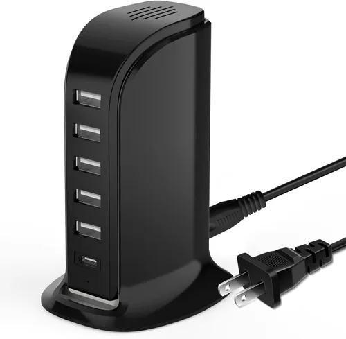Miniatura 9 de Estación de carga USB para múltiples dispositivos, torre de carga multipuerto, puerto USB-C compatible con carga rápida PD compatible con iPhone
