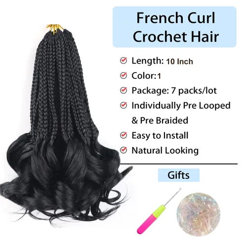 Miniatura 2 de Cabello para Trenzas Rizo Francés Color 1 Trenzas de Ganchillo Rizo Francés 10 Pulgadas Trenzas de Caja Cabello de Ganchillo para Mujeres y Niños