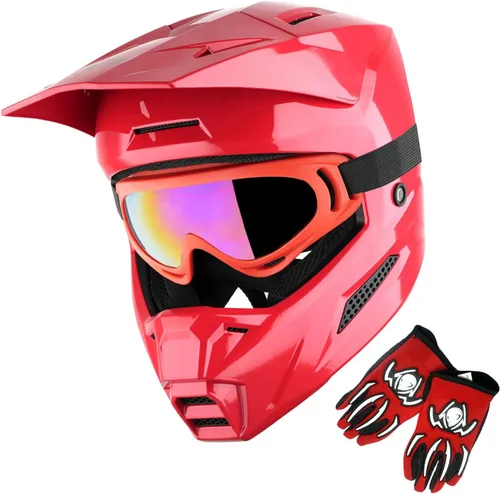 Miniatura 17 de 1Storm Casco de motocross juvenil ATV BMX Dirt Bike Go Kart Skate para niños, multideportes, adolescente, blanco brillante + gafas + guantes Paquete