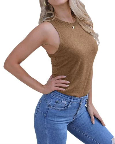 Miniatura 2 de Langwyqu Camisetas sin mangas con cuello redondo para mujer, estilo casual, holgadas, para verano