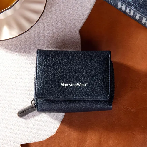Miniatura 2 de Montana West Cartera para mujer con bloqueo RFID y bolsillo para monedas con cremallera, A azul, Vintage