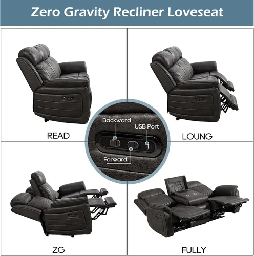 Miniatura 6 de Zero Gravity Power - Juego de sofá reclinable de 2 piezas con reposacabezas ajustable, sofá reclinable eléctrico y sofá biplaza con puntos de carga