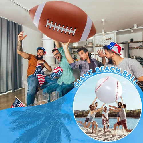 Miniatura 4 de Lewtemi 2 unidades de béisbol y fútbol inflables gigantes de 27 pulgadas, bolas de playa inflables grandes, globos de gran tamaño para fiesta