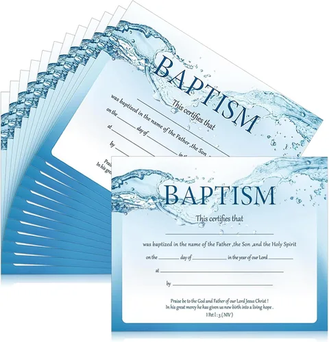 Jetec 12 certificados de bautismo para iglesia de 11 x 8.3 pulgadas, en blanco, certificados de dedicación de bebé, papel impreso de una sola cara