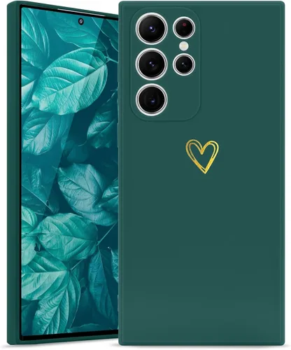 Wirvyuer Funda para Samsung Galaxy S22 Ultra, bonita funda delgada a prueba de golpes con soporte de carga inalámbrica y protección, verde