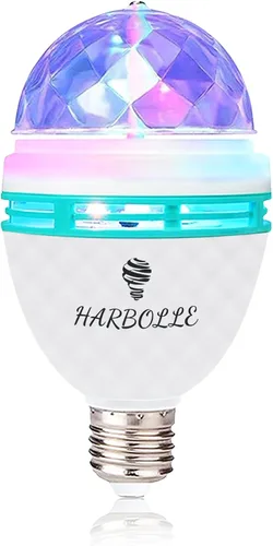 HARBOLLE Bombilla giratoria de color RGB, E26/E27, bombillas LED estroboscópicas de colores, luces de escenario de múltiples cristales para