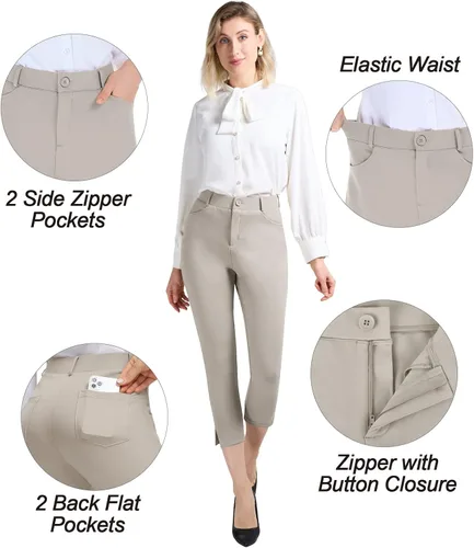 Miniatura 3 de PUWEER Capri Pants for Women Dressy Business Casual Stretchy Slim Straight Womens Dress Pants with Pockets