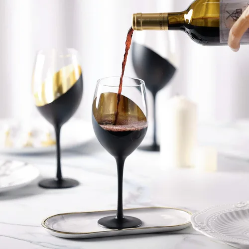 Miniatura 7 de MyGift Juego de 4 Copas de Vino, Copas de Vino Tinto de 14oz, Cristalería Moderna Negro Mate y Dorado, Elegantes Copas de Bar para Bodas, Fiestas