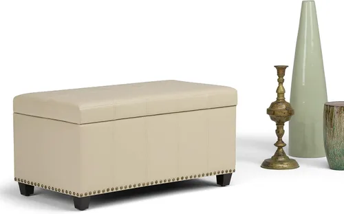 Miniatura 4 de SIMPLIHOME Amelia - Otomana de almacenamiento, banco otomano rectangular de cuero vegano de 33 pulgadas de ancho en negro medianoche, otomana