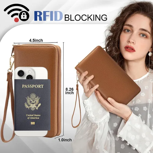 Miniatura 72 de Chelmon - Monedero para mujer de cuero genuino con bloqueo de señal RFID, para tarjetas de crédito